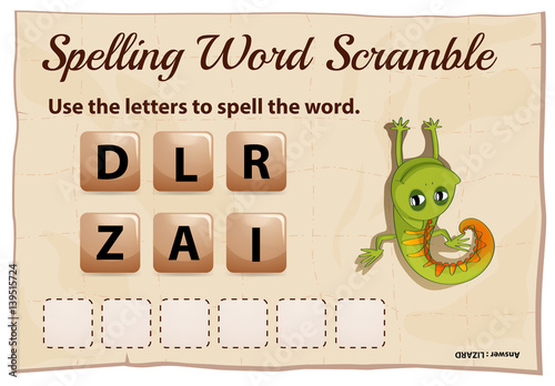 Spelling word scramble game with word lizard