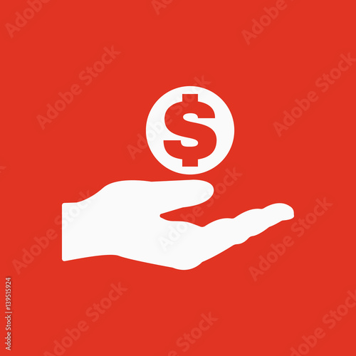 Dollar in hand icon. Wealth, money, investments, savings symbol. Flat design. Stock - Vector illustration