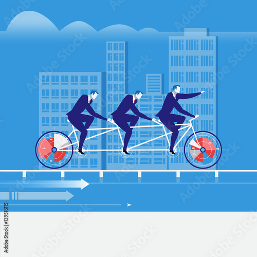 Vector illustration of businessmen riding tandem bike in flat style