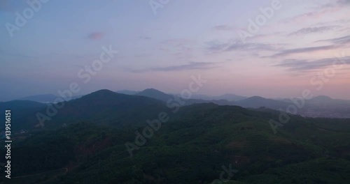 Nakkerd Hills in Phuket at Sunrise, High Aerial Pan Shot
 photo