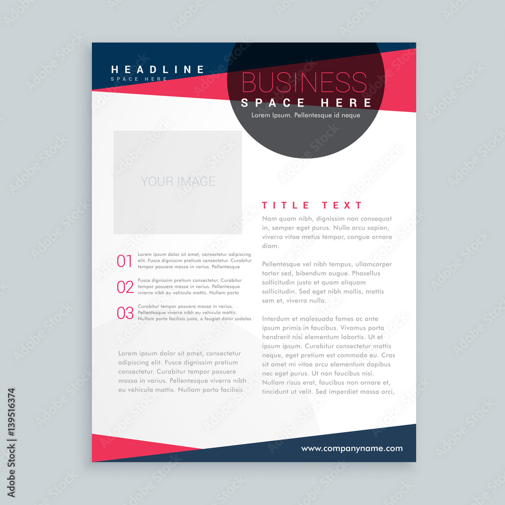 modern pink and blue business flyer brochure design template in geometric style