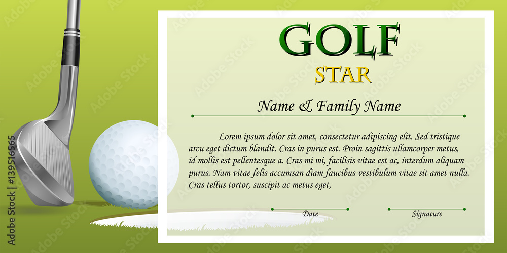 Certificate template for golf star with green background Stock Vector Certificate template for golf star with green background Stock Vector