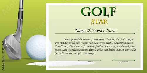 Certificate template for golf star with green background