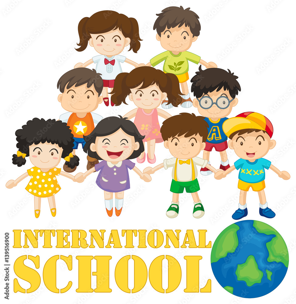 International school poster with many children