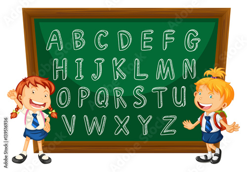 English alphabets on greenboard