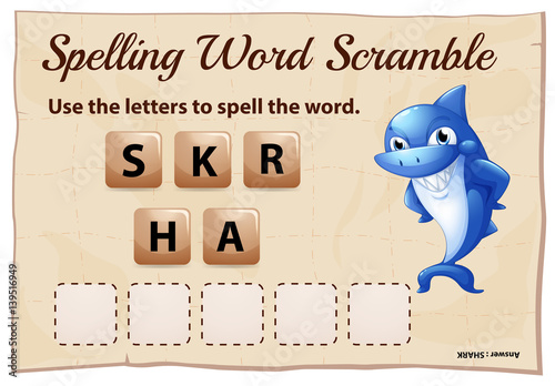 Spelling word scramble game with word shark