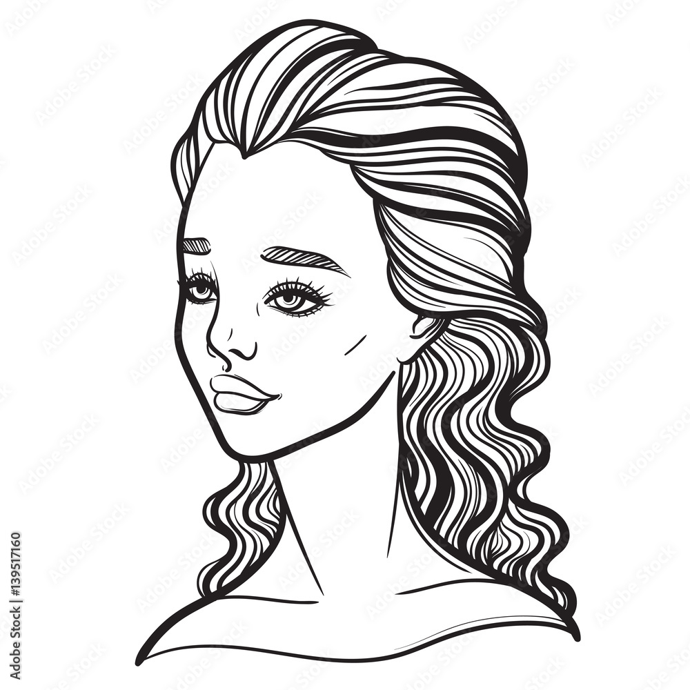 Beautiful vector illustration of a girl. Tattoo poster prints for T-shirts or coloring books. Beautiful vector illustration of a girl. Tattoo poster prints for T-shirts or coloring books.