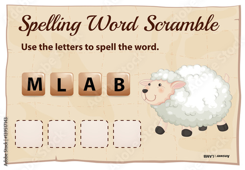 Spelling word scramble game with word lamb
