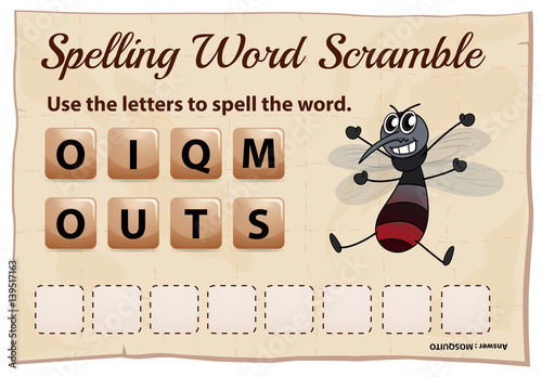 Spelling word scramble game for word mosquito