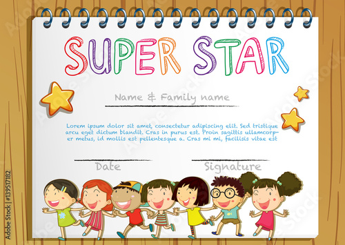Super star award template with children in background