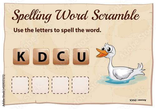 Spelling word scramble game for word duck