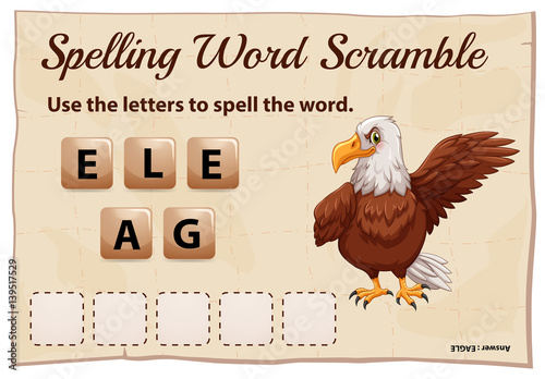 Spelling word scramble game with word eagle