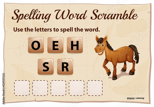 Spelling word scramble game for word horse