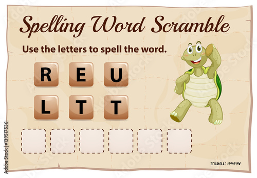 Spelling word scramble game with word turtle