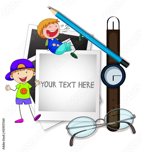 Frame template with boys and personal objects