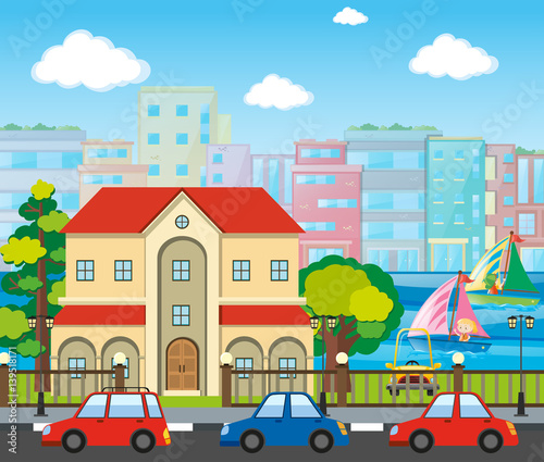 City scene with cars on the road