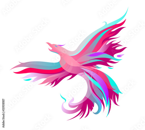 Mystic phoenix in pink. Vector illustration of colored shapes