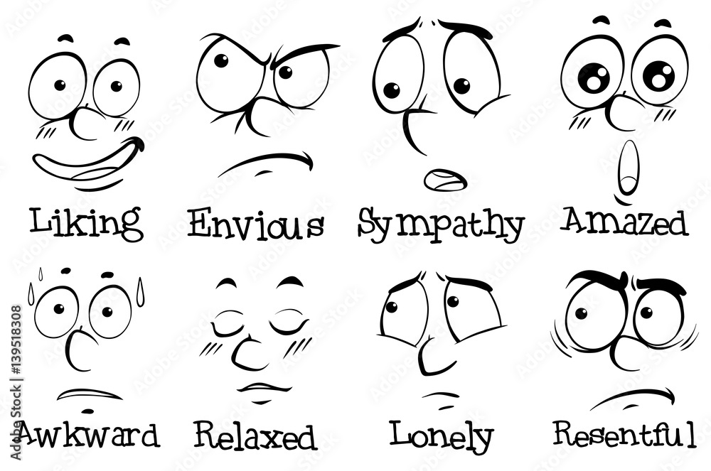 Different expressions on human face with words Different expressions on human face with words