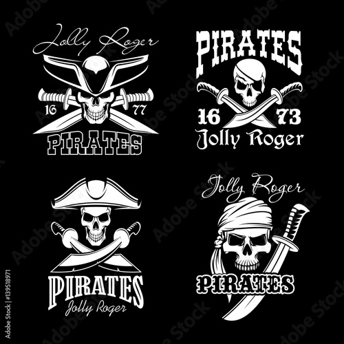 Pirate skull with hat and sward symbol set