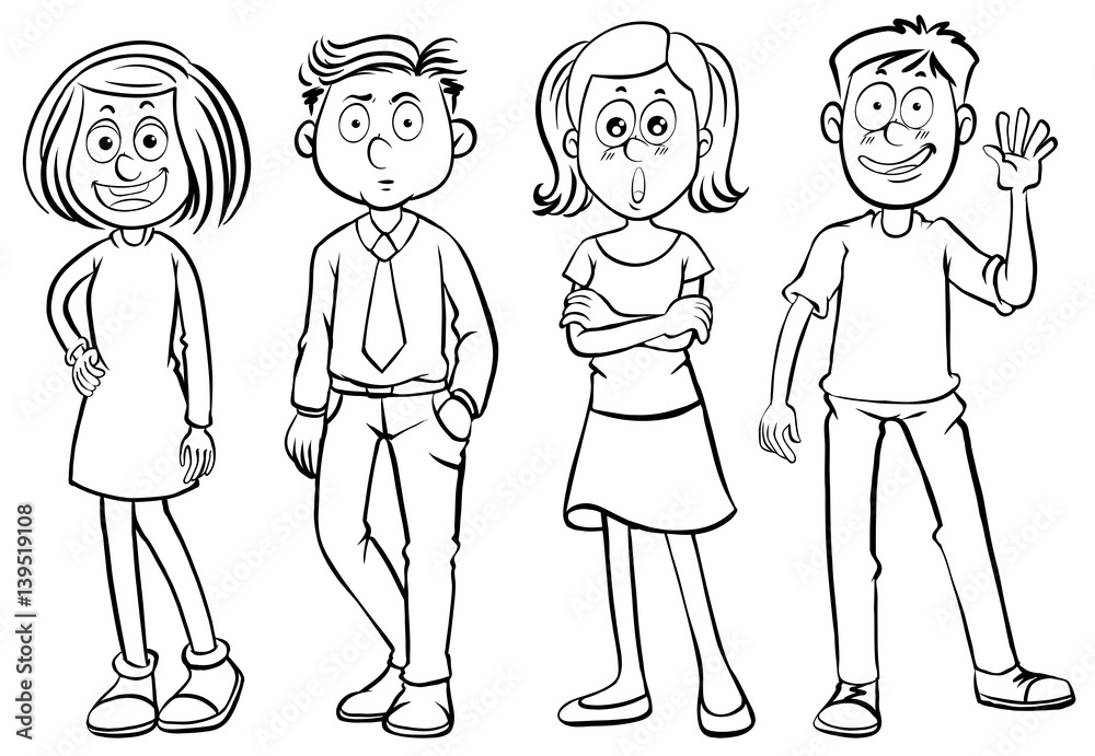 Doodles characters for happy men and women Doodles characters for happy men and women