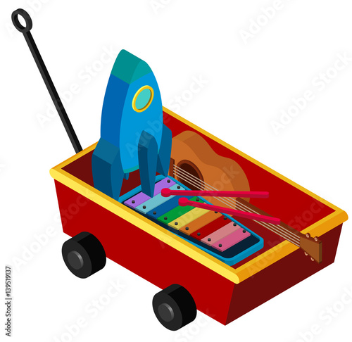 Red wagon with many toys