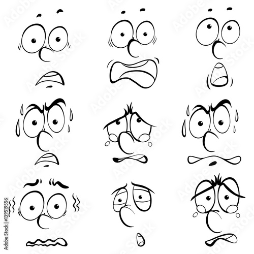 Different facial expressions on white background
