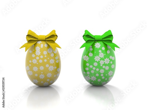 Two Easter eggs with gift bows 3d render