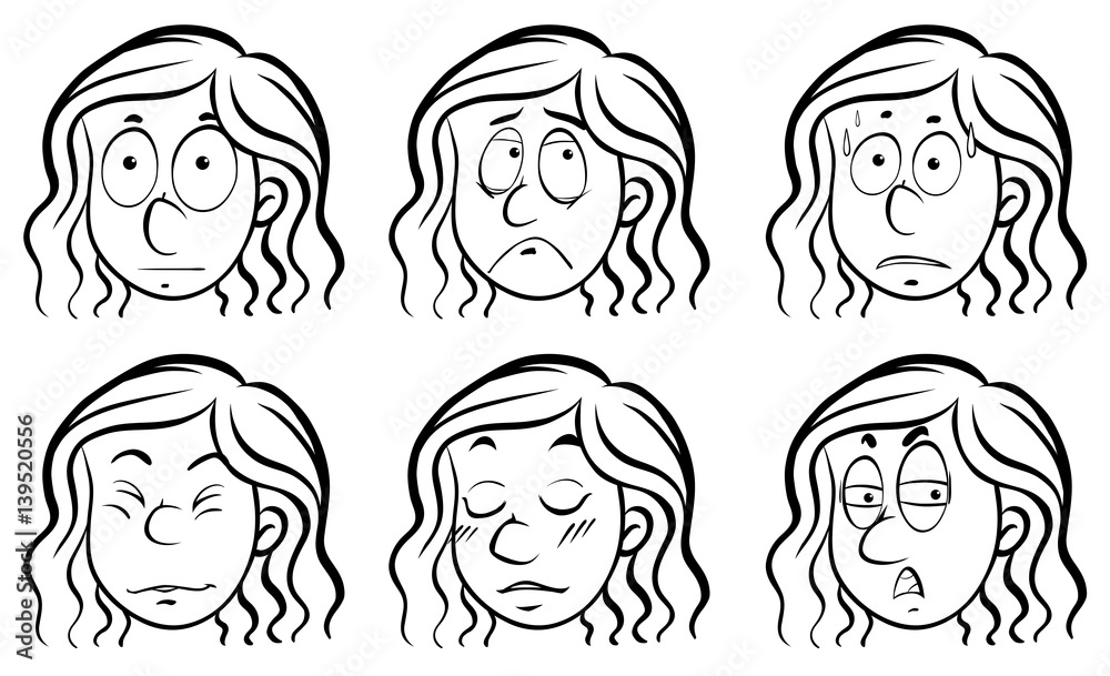 Female face with different emotions Female face with different emotions