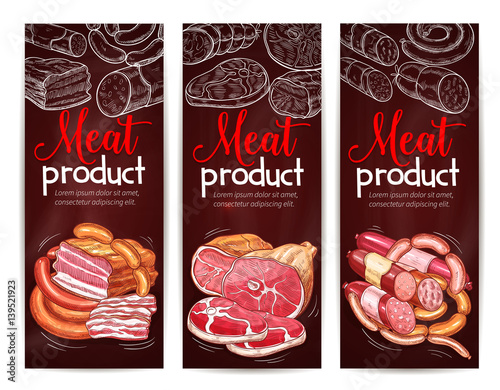Meat sausage, ham, bacon chalkboard banner design