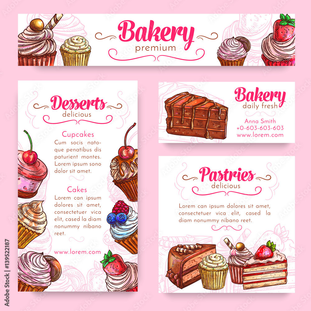 Bakery and pastry desserts banner template set