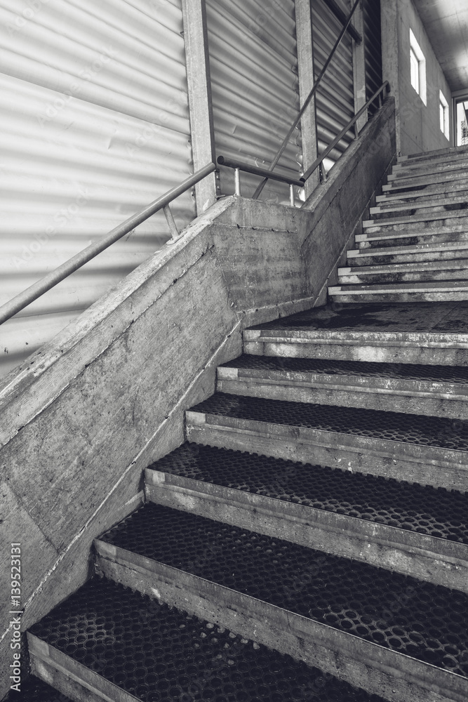 Industrial warehouse concrete staircase, black and white Industrial warehouse concrete staircase, black and white