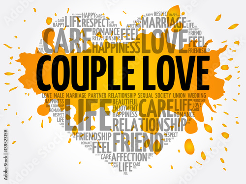 Couple love word cloud collage, heart concept background