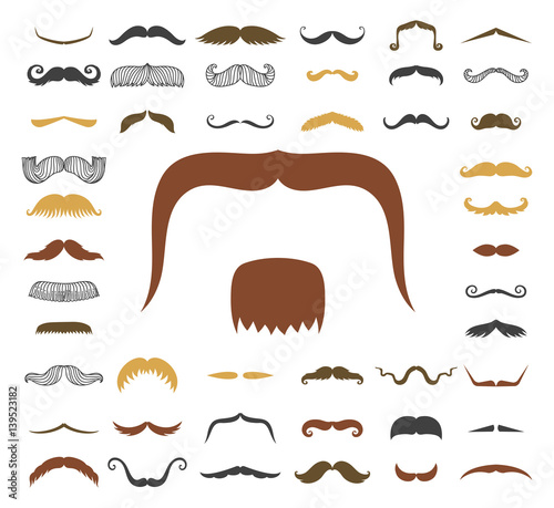 Silhouette vector mustache hair hipster curly collection beard barber and gentleman symbol fashion adult human facial gave vector illustration.