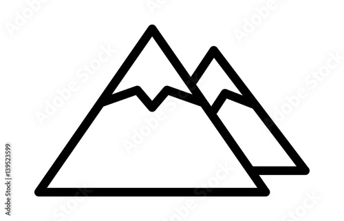 Two mountain peaks with snow line art vector icon for outdoor apps and websites