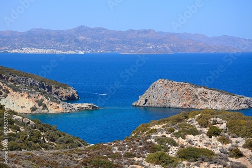 Elevated view of the sea and rugged coastline near Ammoudara  Crete.