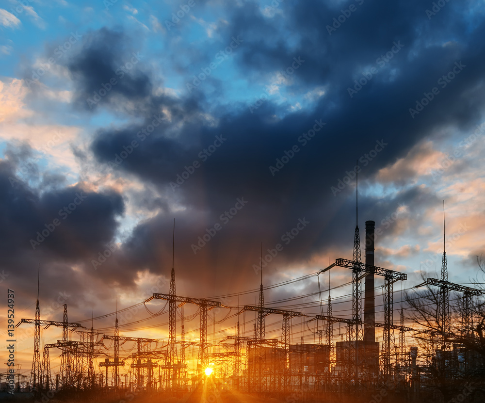 Power station at dusk