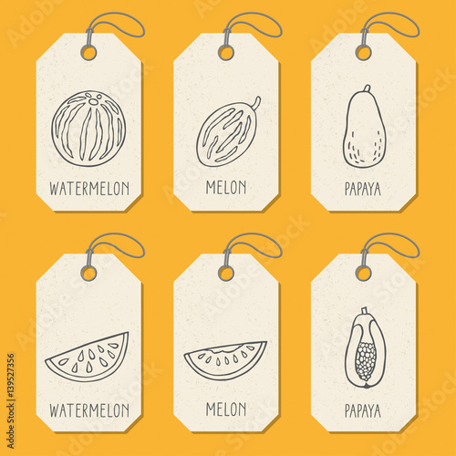 Set of tags or label templates with hand drawn fruit