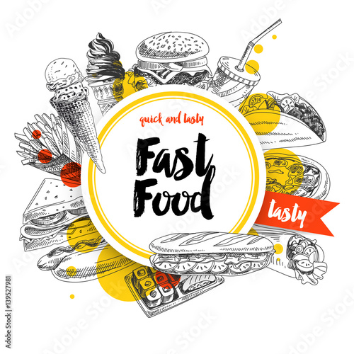 Vector hand drawn sea food Illustration. 