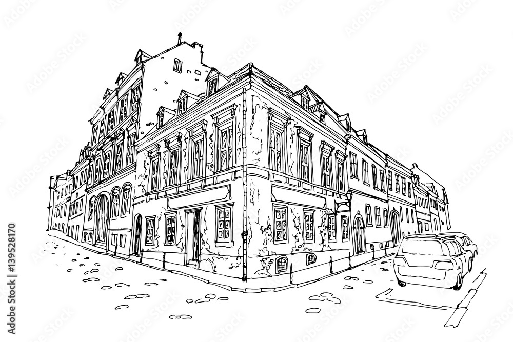vector sketch of street scene in Zagreb, Croatia.