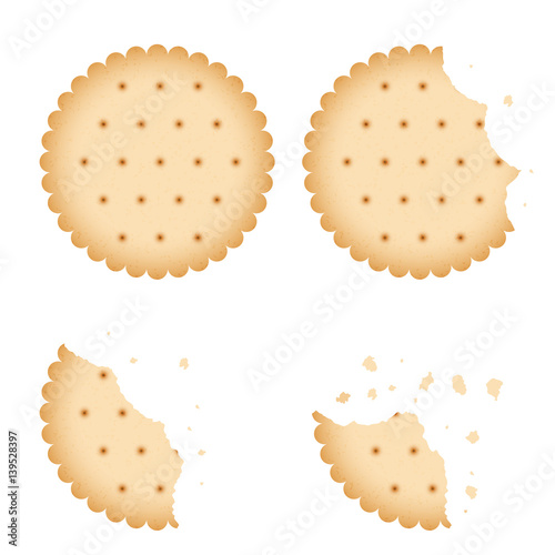 Bitten chip biscuit cookie, cracker vector set