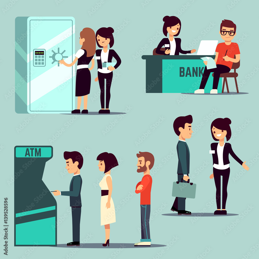 People in the bank, vector banking service, business concept