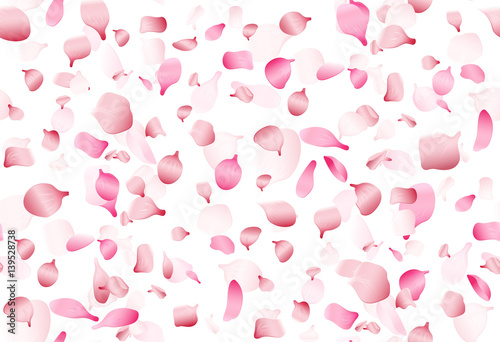 Flying pink japan sakura, cherry or rosa petals vector seamless romance pattern