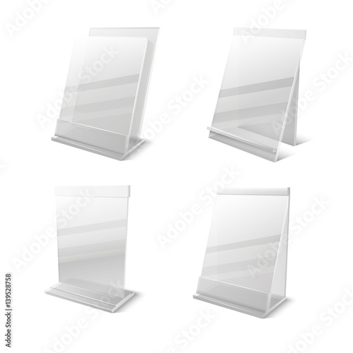 Business information transparent plexiglass empty holders vector set