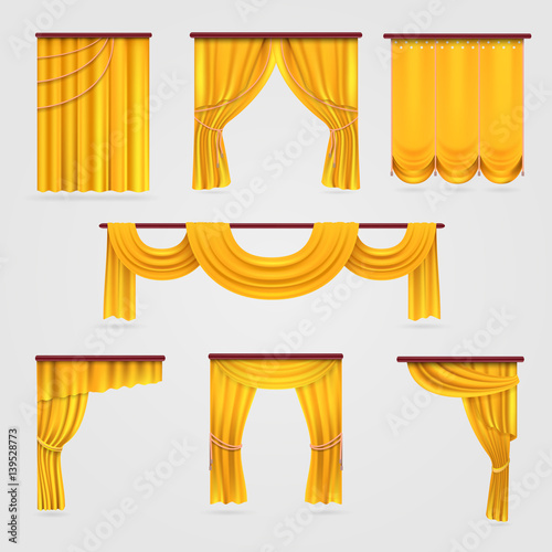 Gold velvet curtain drapery, wedding stage decoration vector stock