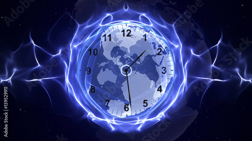 Clock and Earth in Fibers, Time Concept, Computer Graphics
