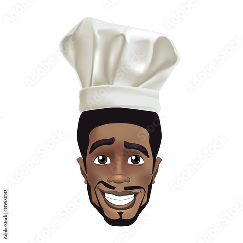 African men smiling chef. Black guy face avatar with smile and chefs hat