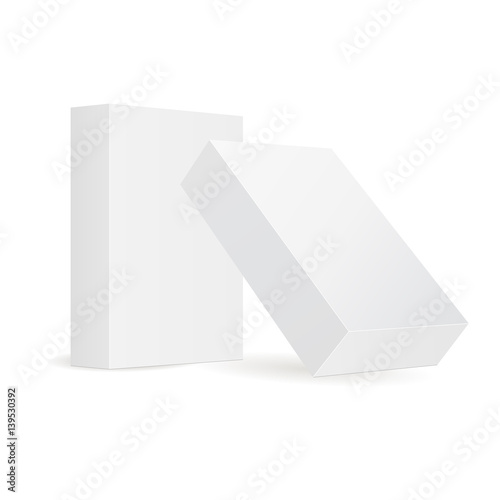 White blank cardboard package box isolated. Cardboard boxes mockups for design, branding, logo. Vector illustration