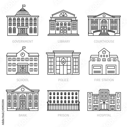 Education and government thin line buildings
