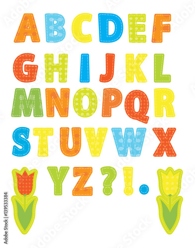 nice dotted fabric letters set / stitched English alphabet with tulips