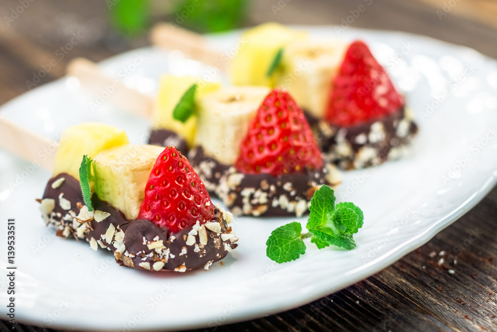 Fresh Fruit skewers with chocolate Fresh Fruit skewers with chocolate